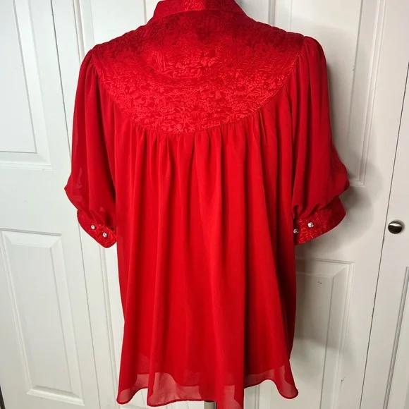 Anthropologie Moulinette Soeurs Vibrant Red puff Sleeve Blouse Size 12 - Picture 2 of 6